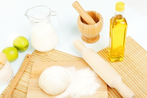 Different products to make bread on the table