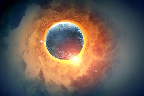 Image of earth planet in space against illustration background