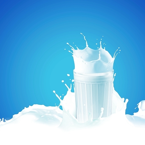 Fresh milk in the glass on colour background|illustration