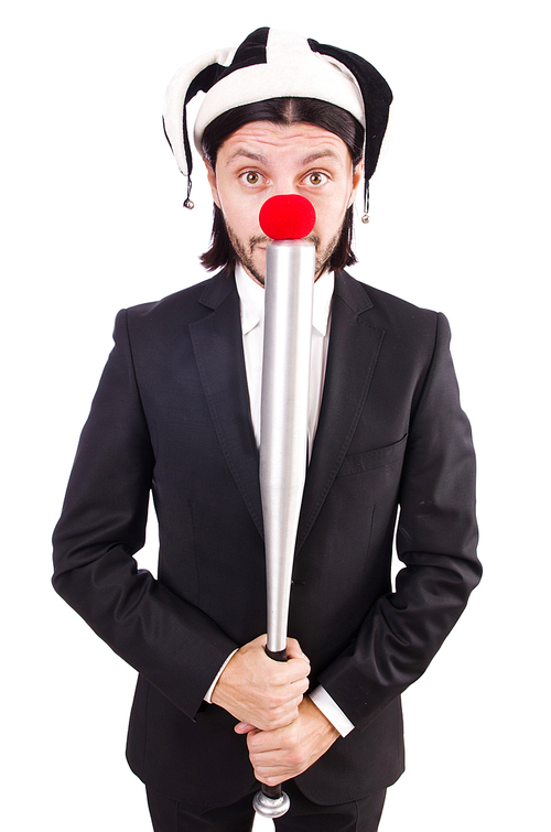 Funny clown businessman isolated on the white background