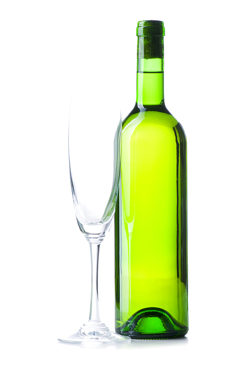 Bottle and glass isolated on the white