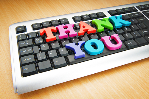 Thank you message on the keyboard