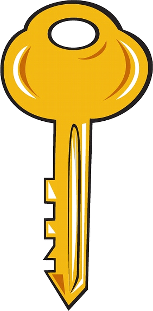 Illustration of a gold key set on isolated white  done in cartoon style.