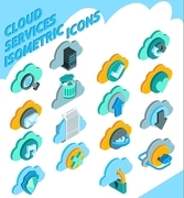 Cloud services isometric icons set with information storage symbols isolated vector illustration
