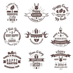 Easter holiday emblem black set with bynny and eggs decoration isolated vector illustration
