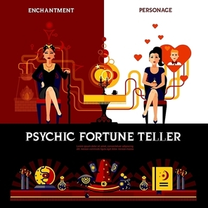 Psychic fortune teller concept with candles book and spell isolated vector illustration