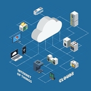 Internet of things cloud isometric scheme with dotted line on the blue background vector illustration