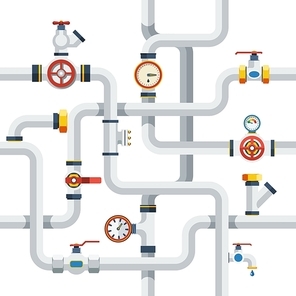 Pipes System Concept. Pipes Vector Illustration.Pipes Flat Symbols. Pipes Design Set. Pipes System Decorative Elements.