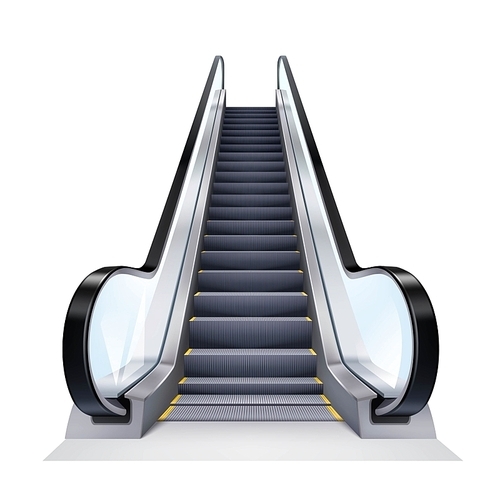 single escalator on white  realistic isolated vector illustration