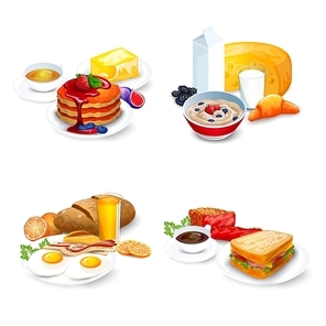 Breakfast Compositions Set. Breakfast Vector Illustration. Breakfast Cartoon Symbols.Breakfast  Design Set.  Breakfast Isolated Set. Breakfast And Food Concept.