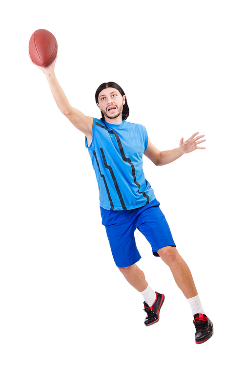 Young american football player on white