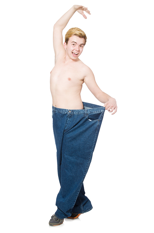 funny man with pants isolated on white