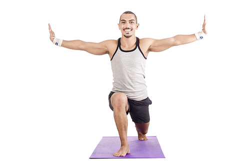 Man doing exercises on white