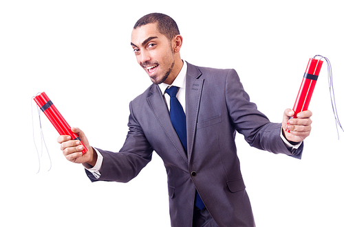 Businessman with dynamite isolated on white