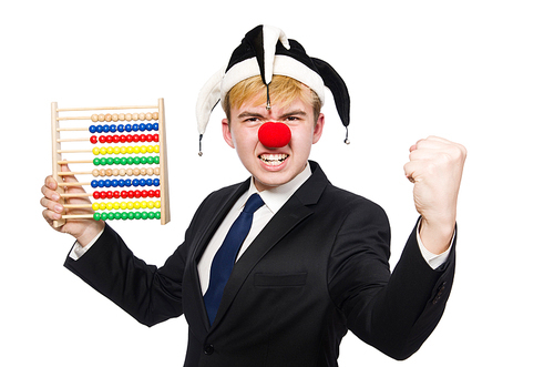 Clown with abacus isolated on white