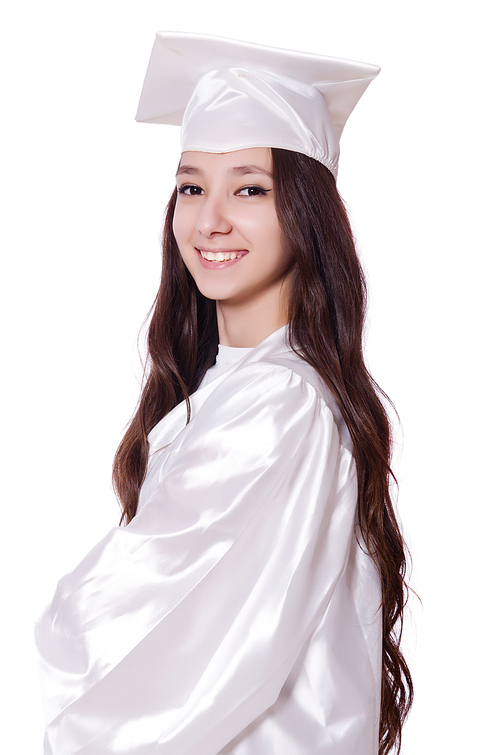 Woman graduate isolated on white