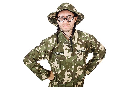 Funny soldier in military concept