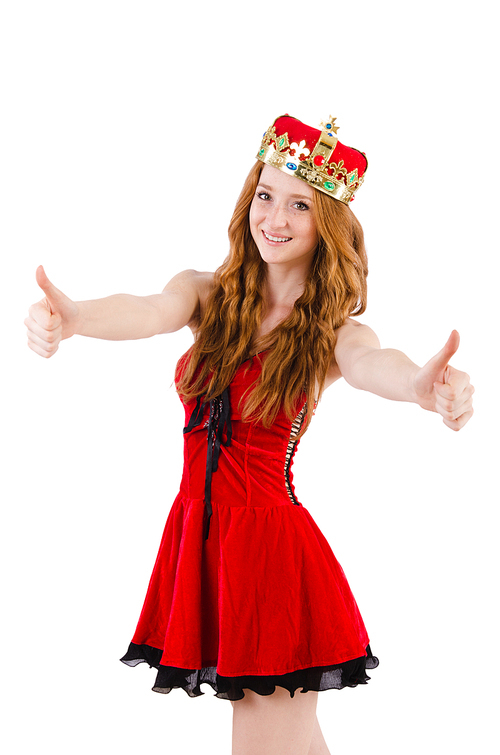 Redhead girl with crown isolated on white