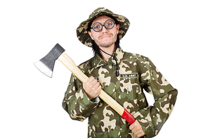 Funny soldier in military concept