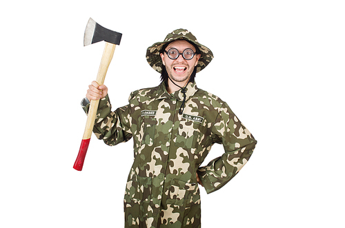 Funny soldier in military concept