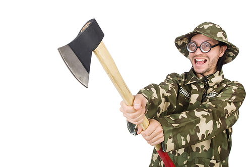 Funny soldier in military concept