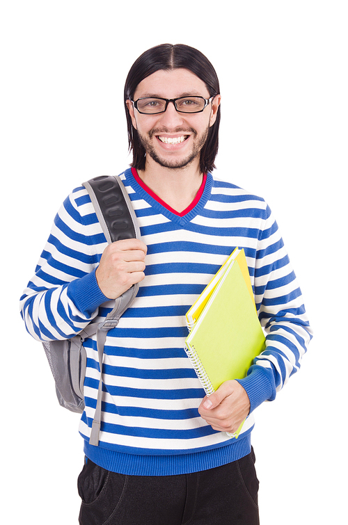 Student with books isolated on white