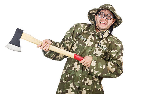 Funny soldier in military concept