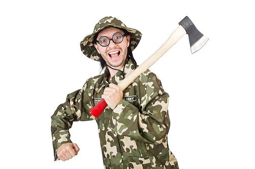 Funny soldier in military concept