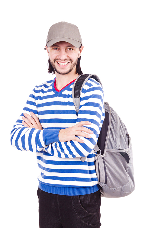 Student with backpack isolated on the white