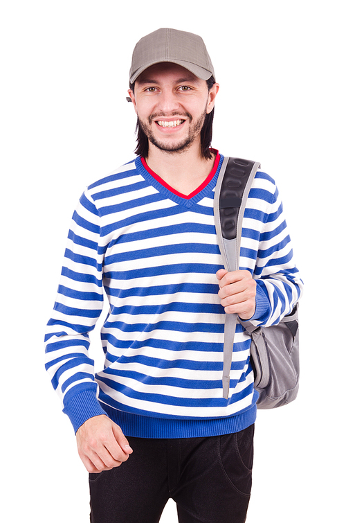 Student with backpack isolated on the white