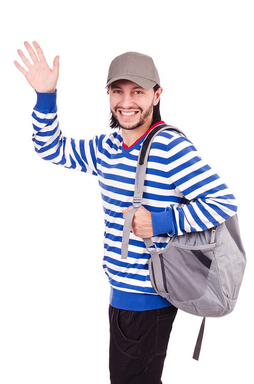 Student with backpack isolated on the white