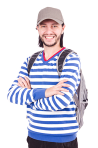 Student with backpack isolated on the white