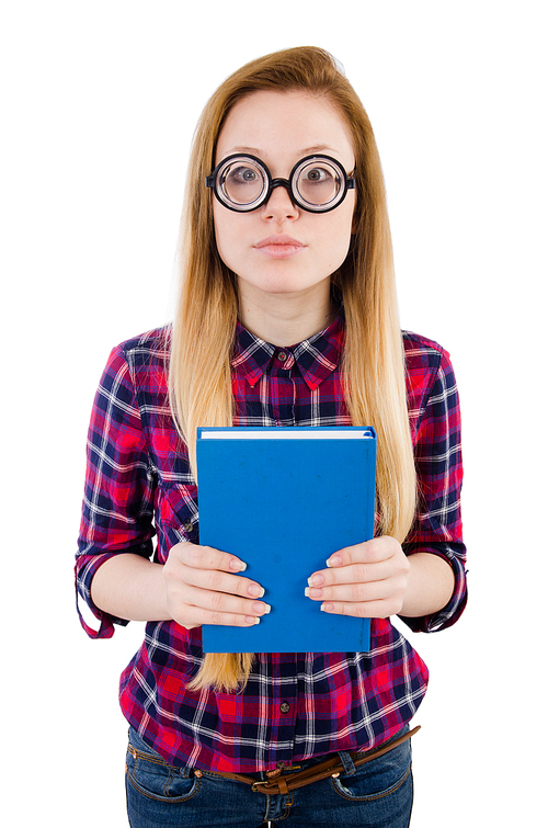 Funny student with stack of books