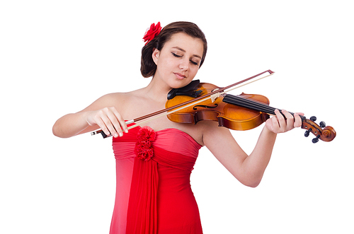 Woman playing violin isolated on the white