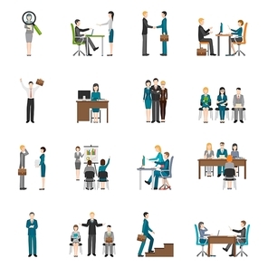 Recruitment HR people interviewing applicants flat icons set on white  isolated vector illustration