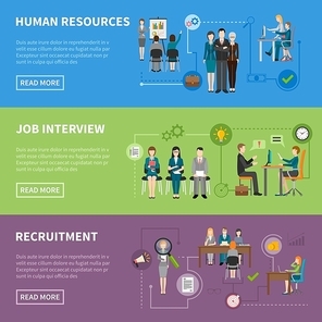 Recruitment HR people discussing projects  interviewing and searching for applicants horizontal flat banners vector illustration