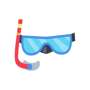 blue mask and red tube for diving with snorkel isolated on white . vector illustration