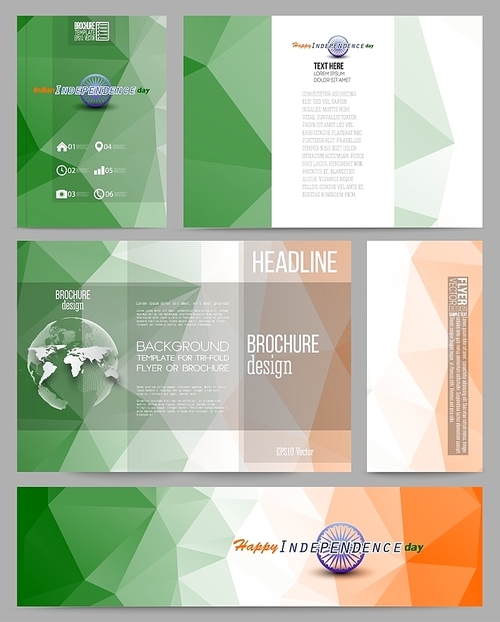 Set of business templates for presentation, brochure, flyer or booklet. Background for Happy Indian Independence Day celebration with Ashoka wheel and national flag colors, vector illustration.