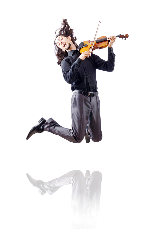 Violin player isolated on white