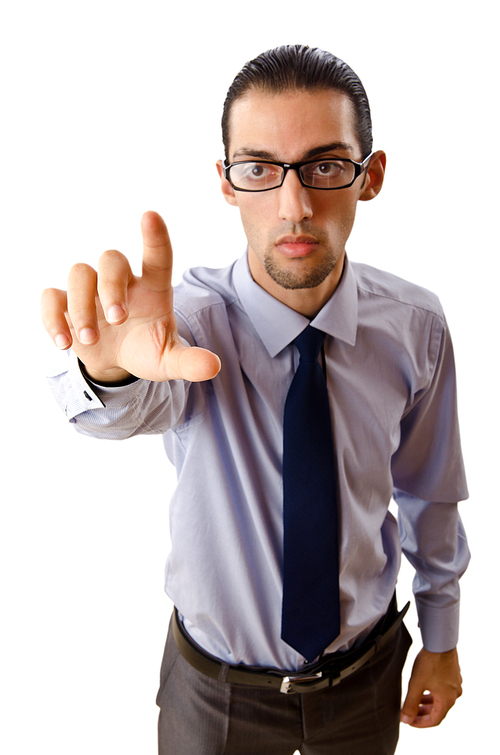 Businessman pressing virtual buttons