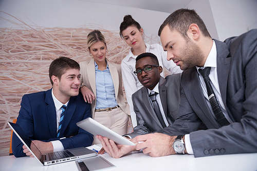 young business people group have meeting and working in modern bright office indoor