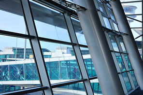 modern metal window frame of airport indoor