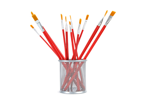 Red art brushes isolated on the white background