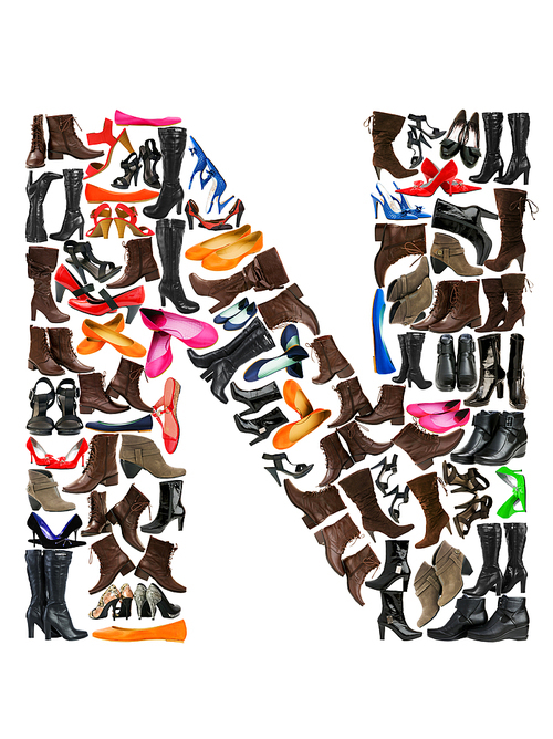 Font made of hundreds of shoes - Letter N