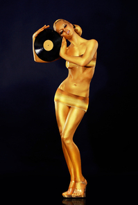 Woman Painted Gold With Vinyl Record