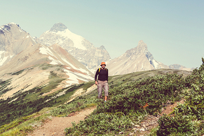 Hiking man in the mountains