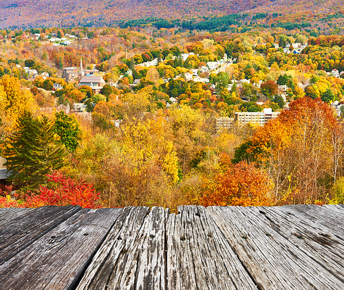 Autumn landscape with small town somewhere in New England