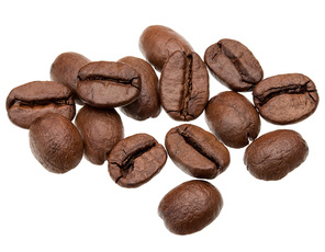 roasted coffee beans isolated in white background cutout