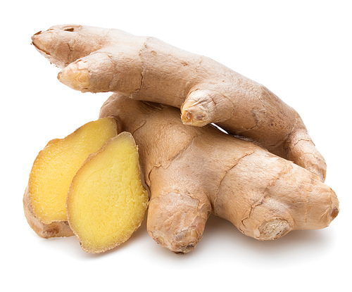 Fresh ginger root or rhizome isolated on white cutout
