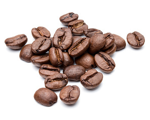 roasted coffee beans isolated in white background cutout